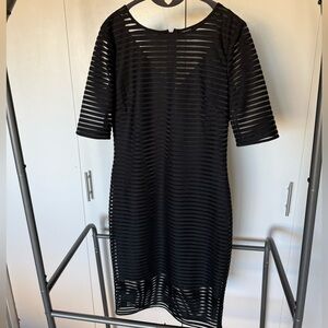 Badgley Mischka Black Sheer Striped Midi Dress - NWT
